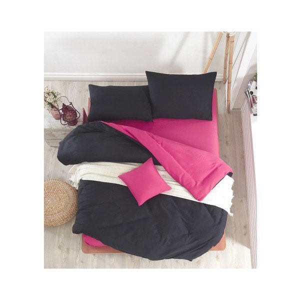 Biancheria da letto nera e fucsia con lenzuolo per letto matrimoniale Permento Masilana, 200 x 220 cm - Mijolnir