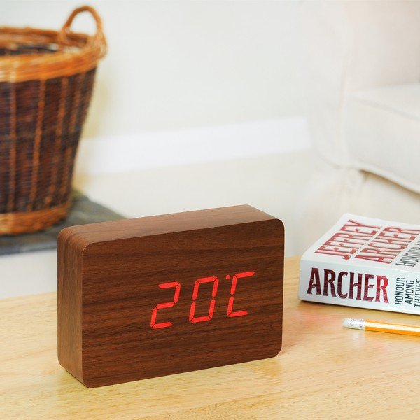 Sveglia marrone con display a LED rosso Brick Click Clock - Gingko-image-4