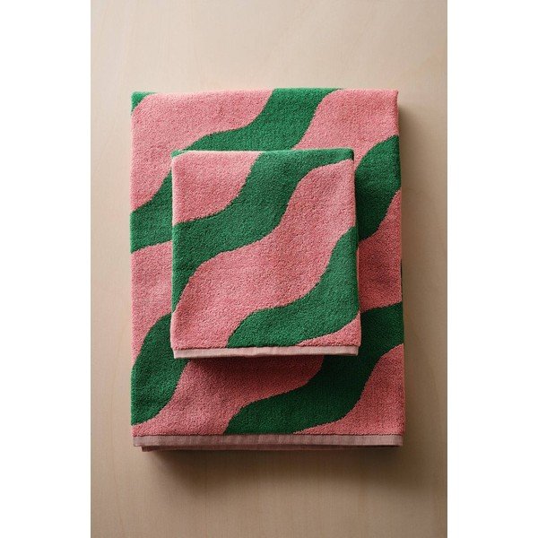 Asciugamano verde/rosa in cotone 50x70 cm Waves – Jotex-image-3