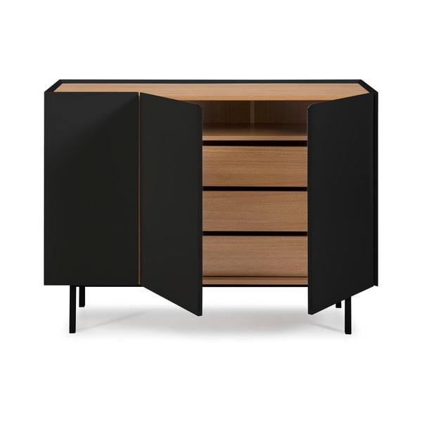 Cassettiera bassa in rovere decorato in nero-naturale 110x85 cm Arista - Teulat-image-3