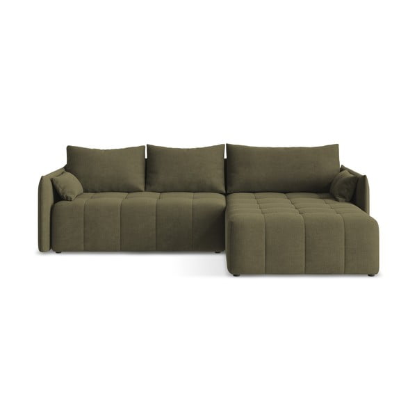 Divano angolare color kaki allungabile/con contenitore (con penisola a destra/con chaise lounge) Moku – Makamii