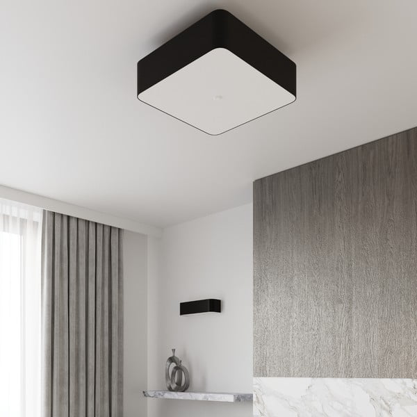 Lampada da soffitto nera con paralume in vetro-tessuto 55x55 cm Kortez - Sollux-image-1
