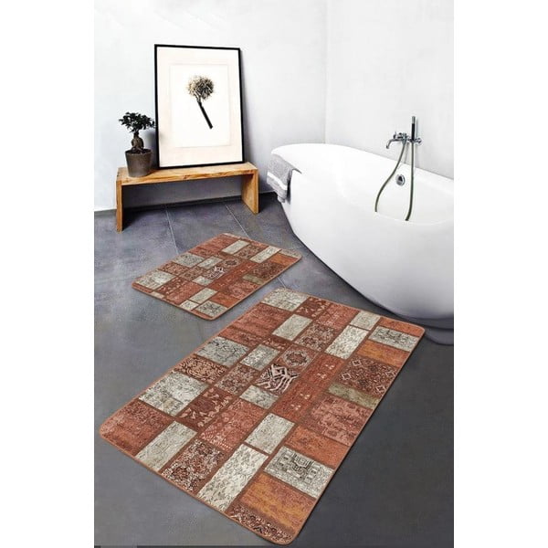Set di tappetini per il bagno marroni in velluto 2 pz 60x100 cm – Mila Home-image-2