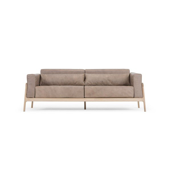 Divano in pelle di bufalo marrone chiaro con struttura in rovere massiccio , 210 cm Fawn - Gazzda