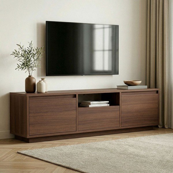 Mobile TV colore naturale scuro con effetto noce 160x42x30 cm Sentinel – Kalune Design-image-1