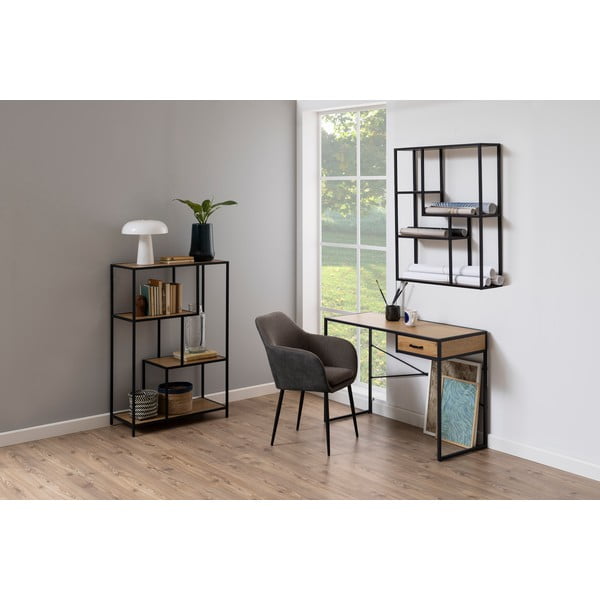 Libreria da parete nera-color legno naturale effetto rovere 75x91 cm Seaford - Actona-image-1