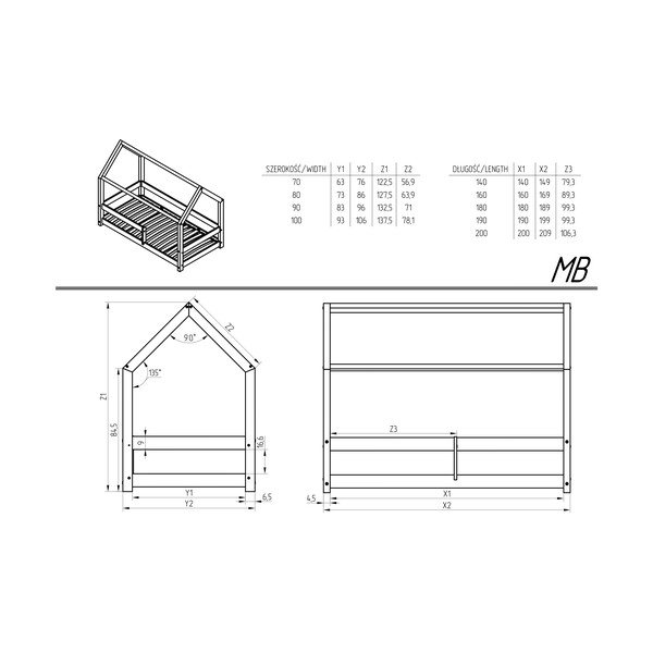Letto per bambini in legno di pino 70x160 cm Mila MB - Adeko-image-3
