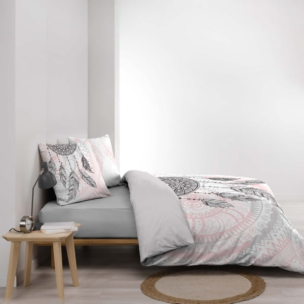 Biancheria da letto in cotone bianco e rosa per letto matrimoniale 200x200 cm Namaste - douceur d'intérieur-image-1