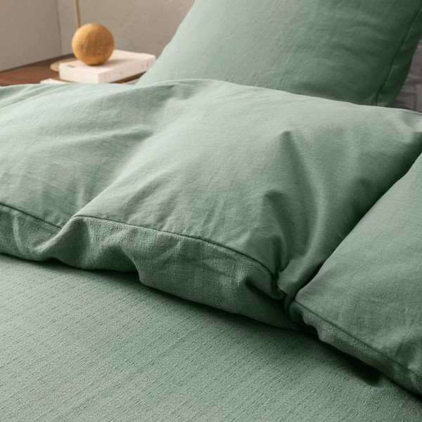 Set copripiumino e federa verde in cotone per letto matrimoniale 3 pezzi 240x220 cm Clara – douceur d'intérieur-image-1