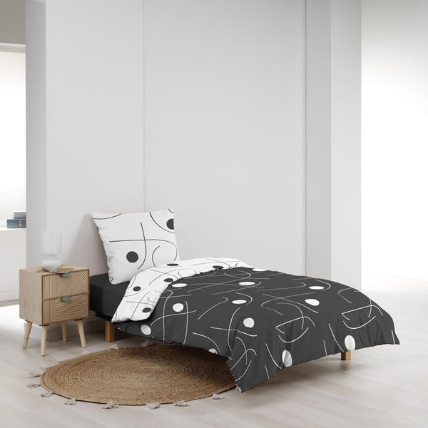 Set copripiumino e federa bianco/grigio scuro in microfibra per letto singolo 140x200 cm Sonate – douceur d'intérieur-image-1