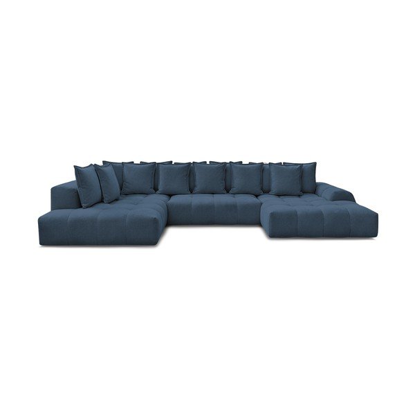 Divano angolare blu scuro allungabile e con contenitore (penisola a sinistra/a U) con rivestimento in ciniglia Everest – Bobochic Paris