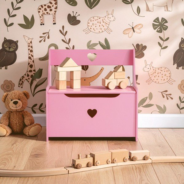 Armadietto per bambini rosa con panca 60x62x34 cm Pink Heart – Premier Housewares-image-3