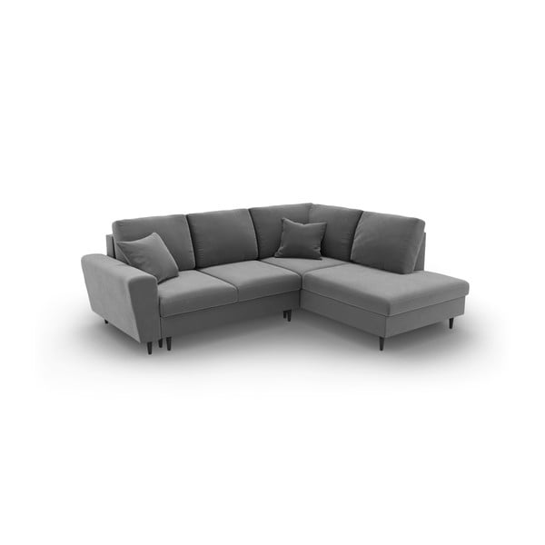 Divano angolare grigio chiaro allungabile e con contenitore (con penisola a destra/a L) con rivestimento in velluto Kyoto – Cosmopolitan Design-image-1