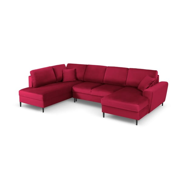 Divano angolare rosso allungabile e con contenitore (con penisola a sinistra/a U) con rivestimento in velluto Kyoto – Cosmopolitan Design-image-1