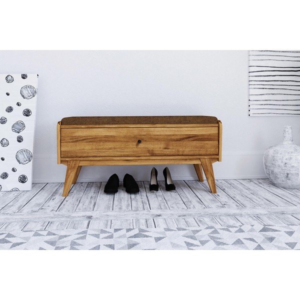 Panca con vano portaoggetti in legno di quercia con seduta arancione Retro - The Beds-image-3