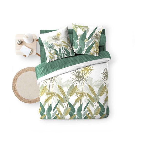 Set copripiumino e federa bianco/verde in cotone per letto matrimoniale ed esteso con lenzuolo incluso/6 pezzi 240x220 cm Otika – douceur d'intérieur-image-3