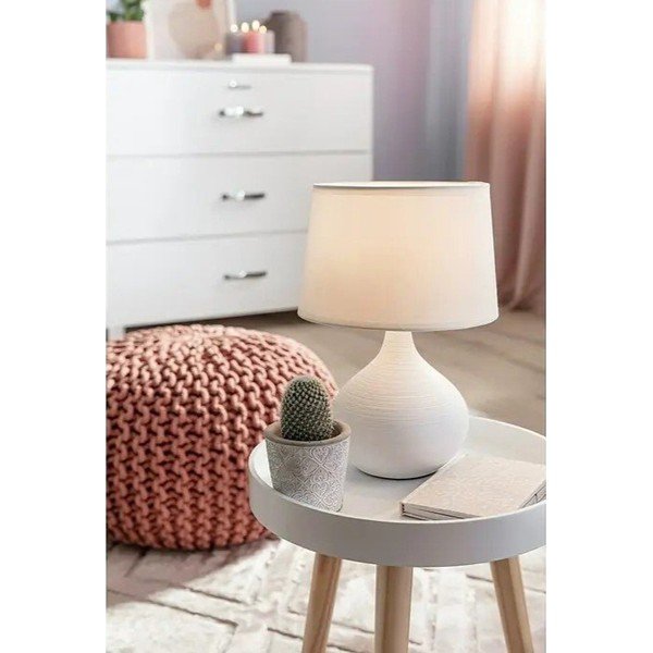 Lampada da tavolo in ceramica bianca e tessuto, altezza 29 cm Martin - Reality-image-1