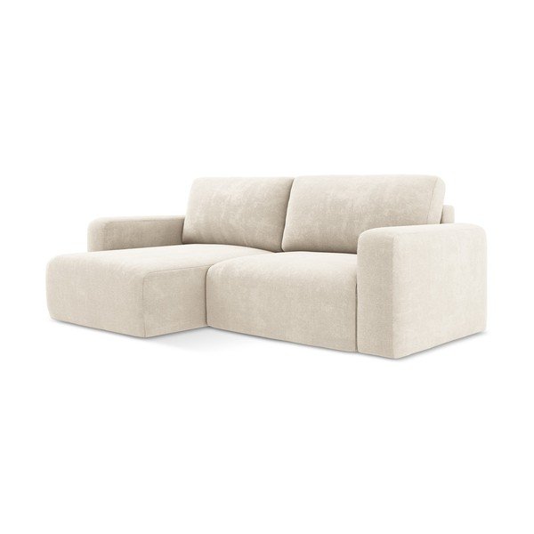Divano angolare color crema allungabile/con contenitore (con penisola a sinistra/con chaise lounge) con rivestimento in ciniglia Kona – Makamii-image-2