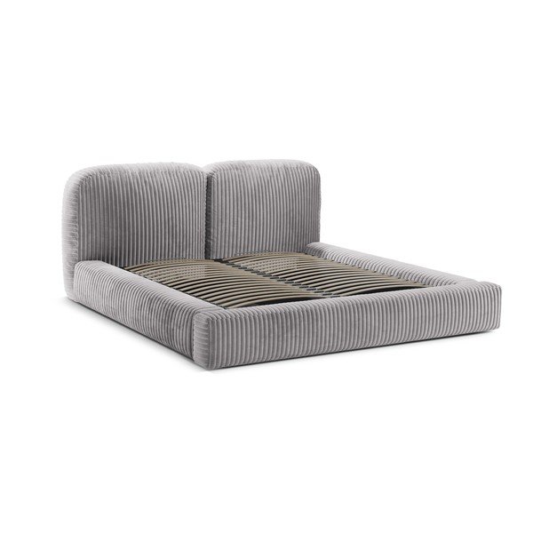 Letto matrimoniale imbottito grigio chiaro con contenitore con rete inclusa 160x200 cm Martina – Micadoni -image-3