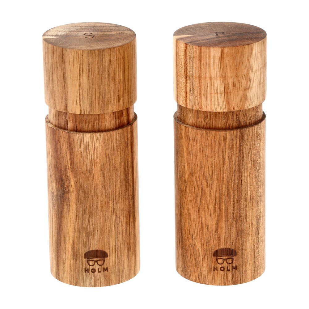 Set macina pepe e sale di colore naturale in legno 2 pz – Holm | Macinatori da cucina