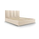 Letto matrimoniale imbottito beige con contenitore con griglia 160x200 cm Juniper - Mazzini Beds