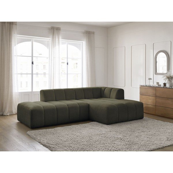 Divano angolare verde (penisola a destra/chaise lounge) con rivestimento in bouclé Annecy – Bobochic Paris-image-1