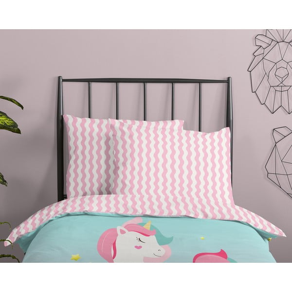 Set copripiumino e federa da bambini rosa/turchese in cotone per letto singolo 140x200 cm Sweety – Good Morning-image-2