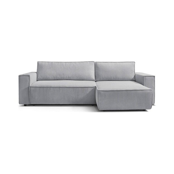 Divano letto a coste grigio chiaro ad angolo variabile Nihad - Bobochic Paris-image-2