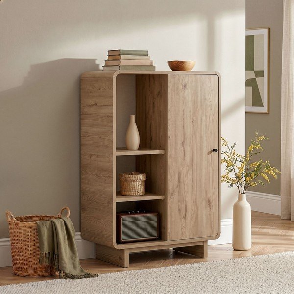 Armadietto colore naturale chiaro con effetto rovere 70x110x34 cm Torina – Nordure-image-1