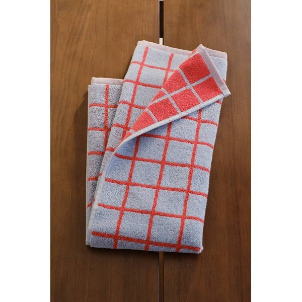 Asciugamano rosso/azzurro in cotone 50x70 cm Grid – Jotex-image-1