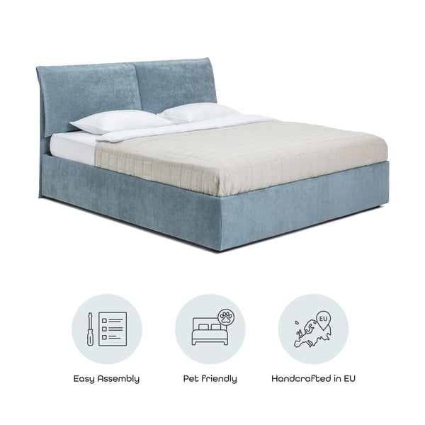 Letto matrimoniale imbottito blu con contenitore con rete inclusa 160x200 cm Thessa Pillow – Bonami Selection-image-4