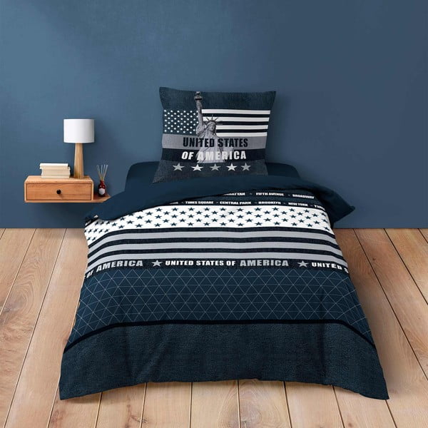 Set copripiumino e federa blu scuro in cotone per letto singolo 140x200 cm States – douceur d'intérieur-image-4