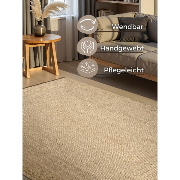 Tappeto colore naturale chiaro in iuta reversibile e tessuto a mano 60x90 cm Sharmila Natural White – Hanse Home-image-1