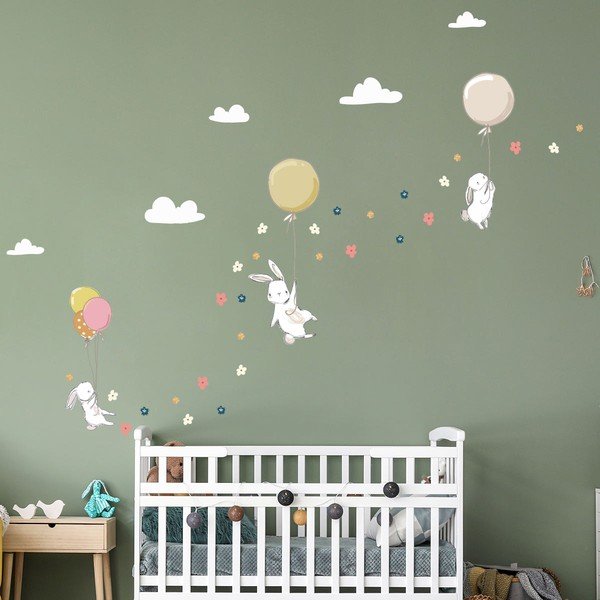 Adesivi murali per bambini Coniglietti fioriti - Ambiance
