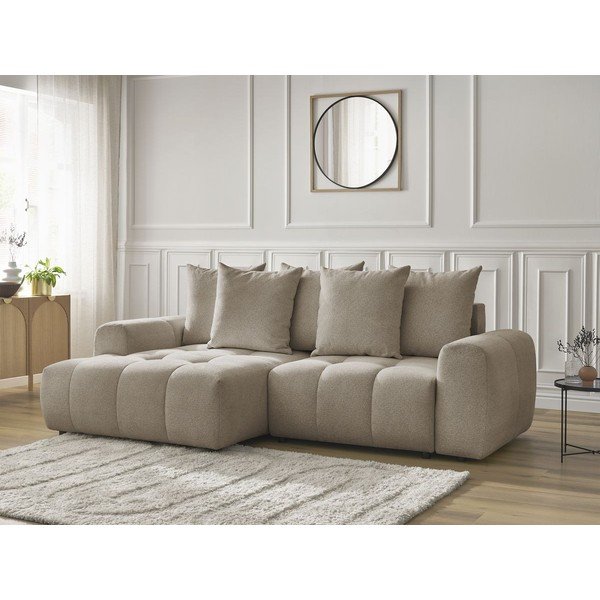 Divano angolare beige allungabile/con contenitore (con penisola a sinistra/con chaise lounge) con rivestimento in ciniglia Roxelane – Bobochic Paris-image-4