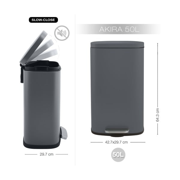 Cestino per la spazzatura grigio scuro in acciaio con pedale 50 l   Akira – Spirella-image-3