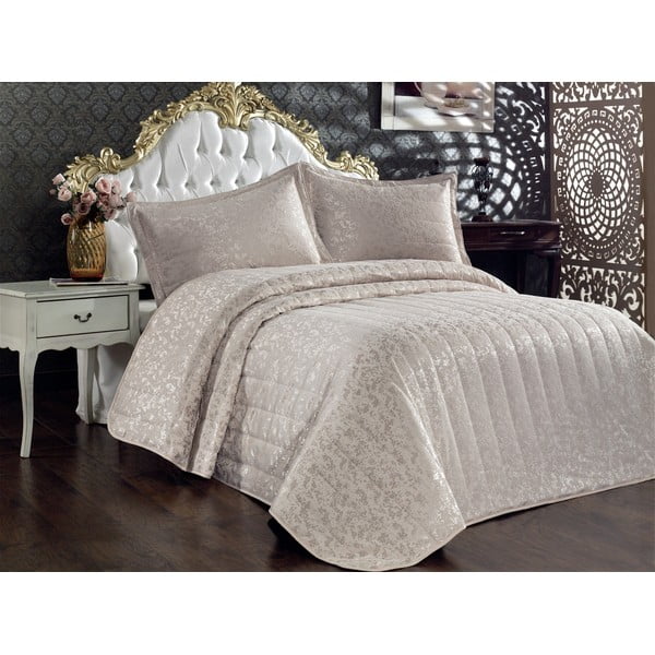 Set con copriletto e federa beige in cotone con rivestimento trapuntato 240x260 cm Bulut – Mijolnir