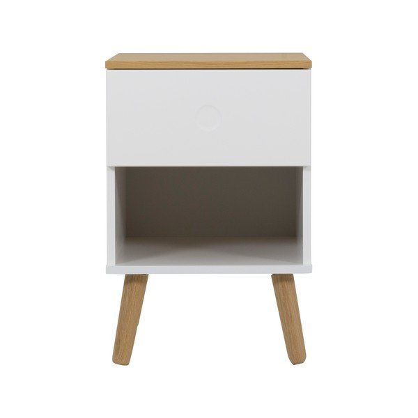 Comodino bianco con gambe in legno di quercia Dot - Tenzo