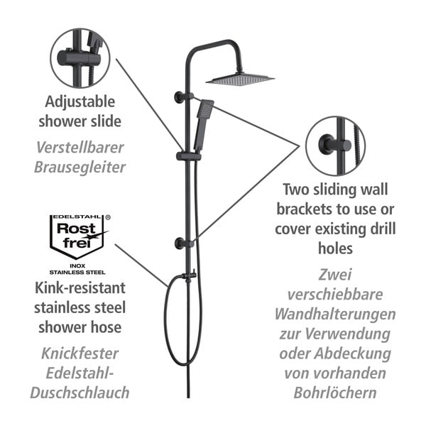 Set doccia in acciaio inox nero opaco 101 cm Cuadro - Wenko-image-3