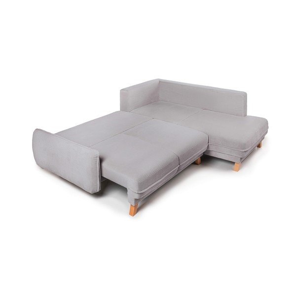 Divano angolare grigio chiaro allungabile/con contenitore (con penisola a sinistra/a L) con rivestimento in velluto a coste Tori – Bonami Selection-image-3