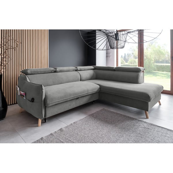 Divano letto angolare in velluto grigio chiaro (angolo destro) Sweet Harmony - Miuform-image-3