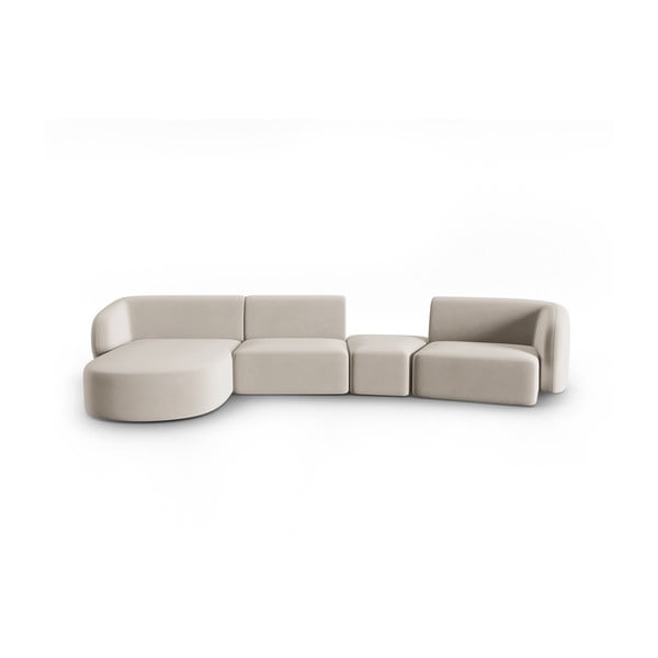 Divano angolare beige (con penisola a sinistra/con chaise lounge) con rivestimento in velluto Paolo – Milo Casa