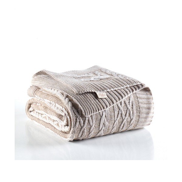 Copriletto grigio e beige con maglia in misto cotone, 220 x 240 cm - Homemania Decor-image-1