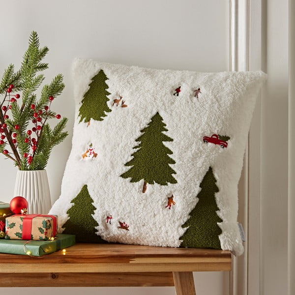 Cuscino decorativo con motivo natalizio in bouclé 45x45 cm Christmas Tree - Catherine Lansfield-image-1