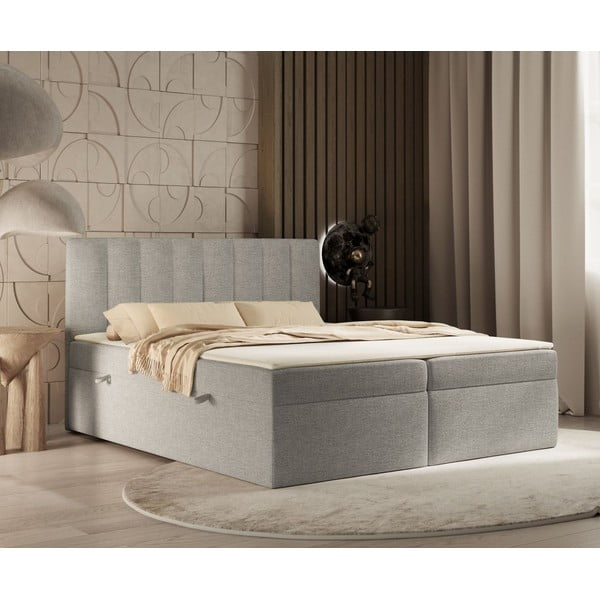 Letto boxspring grigio chiaro con contenitore 160x200 cm Novento - Maison de Rêve-image-1