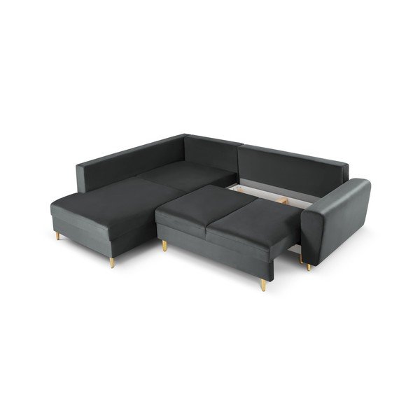 Divano angolare grigio scuro allungabile e con contenitore (con penisola a sinistra/a L) con rivestimento in velluto Kyoto – Cosmopolitan Design-image-3