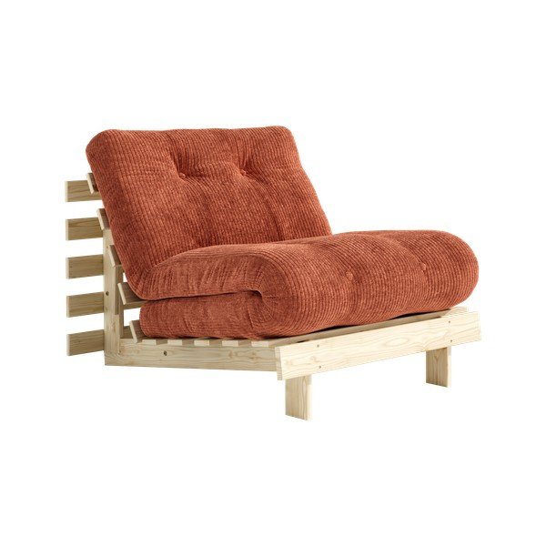 Poltrona stile futon color terracotta allungabile con rivestimento in velluto a coste Roots – Karup
