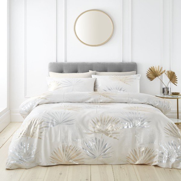 Biancheria crema per letto matrimoniale 200x200 cm Luxe Palm - Catherine Lansfield-image-2
