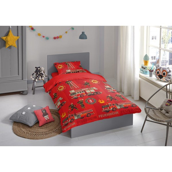 Biancheria da letto per bambini in cotone rosso Fireman - Good Morning-image-1