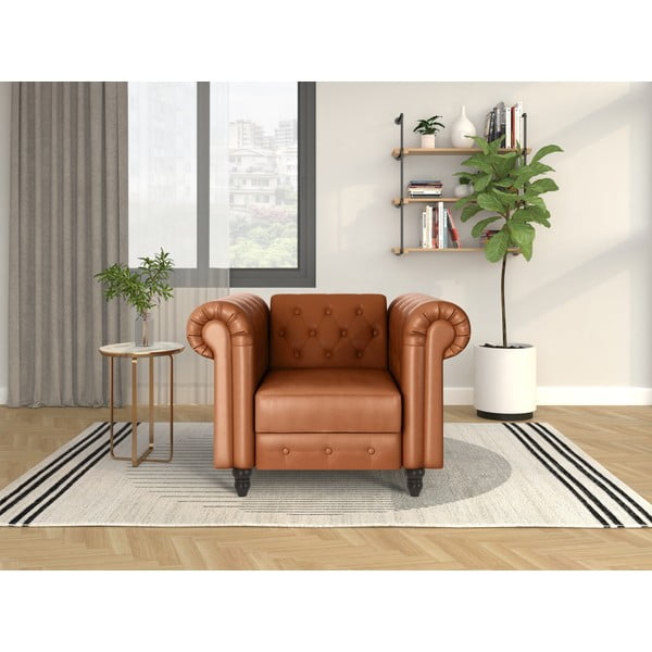 Poltrona chesterfield in similpelle marrone cognac Felix - Støraa-image-1